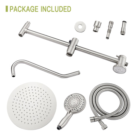 Round Shower Set With Dual Shower Heads And Hand Shower, 10" Top Spray - Brushed Nickel