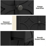 Nightstand With Diamond Carvings Handles, 2 Drawers & Charging Station