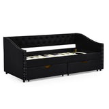 Upholstered Tufted Daybed With 2 Drawers, Waved Arms