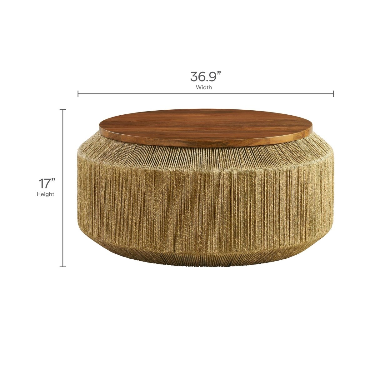 37 Inch Artisan Handwoven Seagrass and Solid Wood Coffee Table in Walnut Natural - Coffee Tables available at Alpine Outlets in Denver