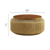37 Inch Artisan Handwoven Seagrass and Solid Wood Coffee Table in Walnut Natural - Coffee Tables available at Alpine Outlets in Denver
