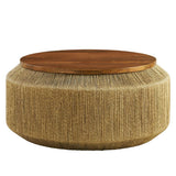 37 Inch Artisan Handwoven Seagrass and Solid Wood Coffee Table in Walnut Natural - Coffee Tables available at Alpine Outlets in Denver