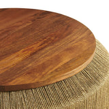 37 Inch Artisan Handwoven Seagrass and Solid Wood Coffee Table in Walnut Natural - Coffee Tables available at Alpine Outlets in Denver