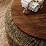 37 Inch Artisan Handwoven Seagrass and Solid Wood Coffee Table in Walnut Natural - Coffee Tables available at Alpine Outlets in Denver