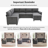 U - Shaped Convertible Sectional Sofa Bed With Storage, USB Charger & Cup Holders