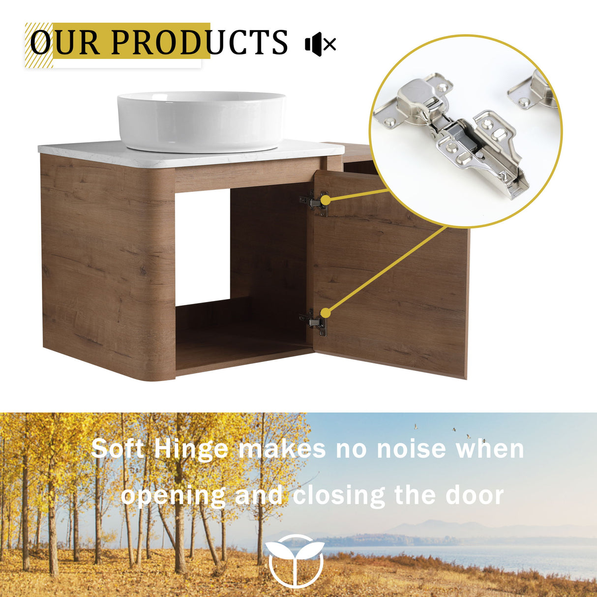 Wall Mounted Bathroom Vanity With Art Sink, 1 Storage Shelf, 2 Soft Close Doors