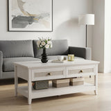 Coffee Table With Drawers & Storage Shelf - White