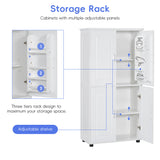 Tall And Wide Bathroom Floor Storage Cabinet With 4 Doors, Adjustable Shelves - White