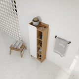 Tall Freestanding Bathroom Side Cabinet With Single Door & 4 Tier Open Shelves - Black / Light Oak / White