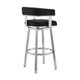 Lorin - 30" Faux Leather And Brushed Stainless Steel Swivel Bar Stool - Black