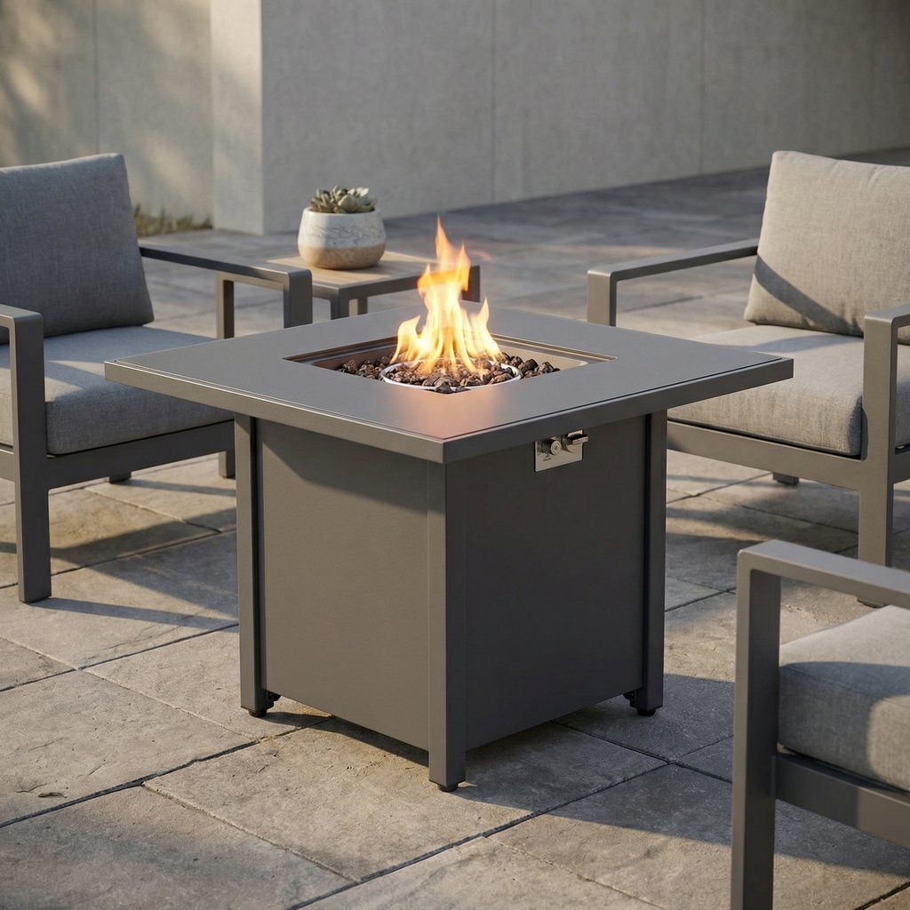Fire Pit Table Outdoor Heater Propane Gas Burner Steel 30x25in