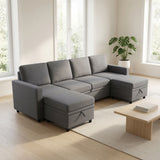Extra Wide U - Shape Convertible Sleeper Sofa Bed With Dual Storage Ottoman