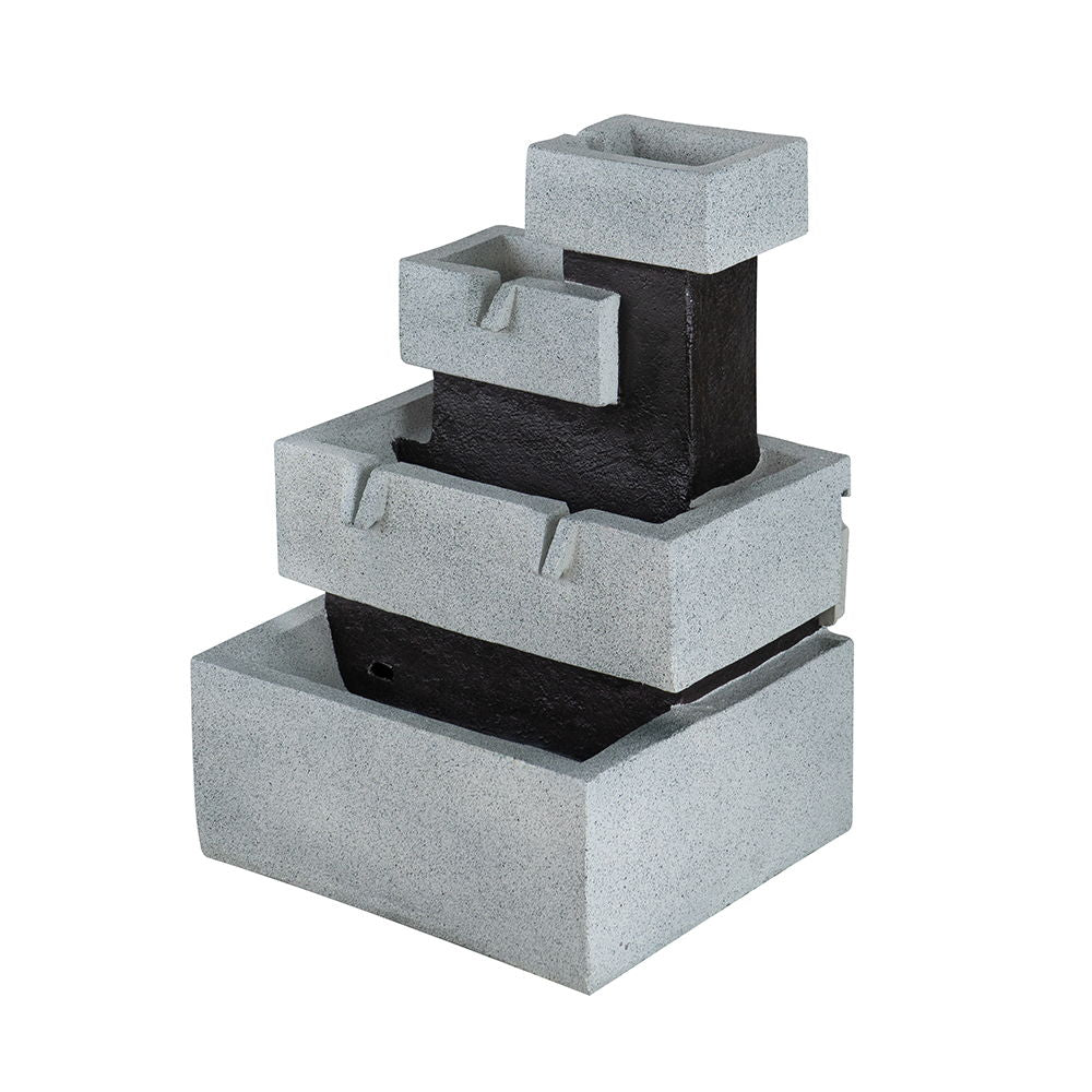 Decorative 4 Tier Block Fountain With Light, For Indoor And Outdoor - Black / Gray - Feeders & Water - Alpine Outlets