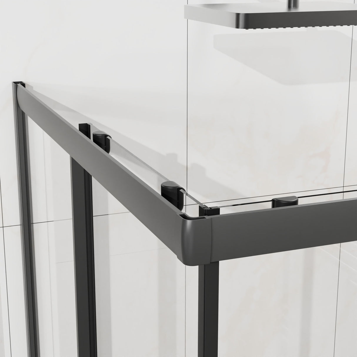 Corner Shower Door, Sliding Shower Enclosure - Matte Black