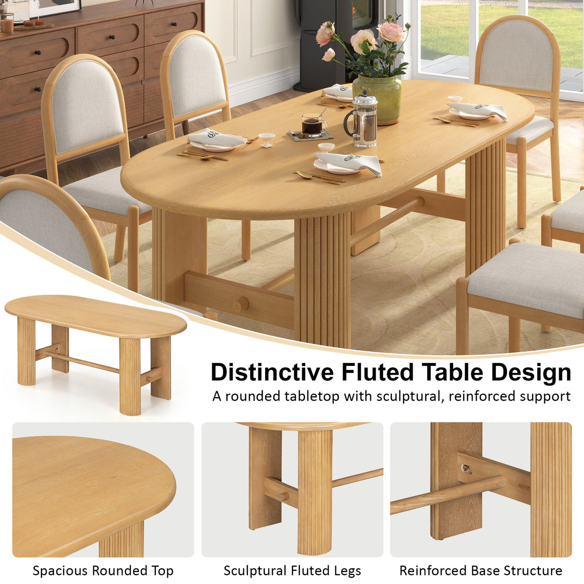 Oval Dining Table Set For 6 With 6 Upholstered Chairs