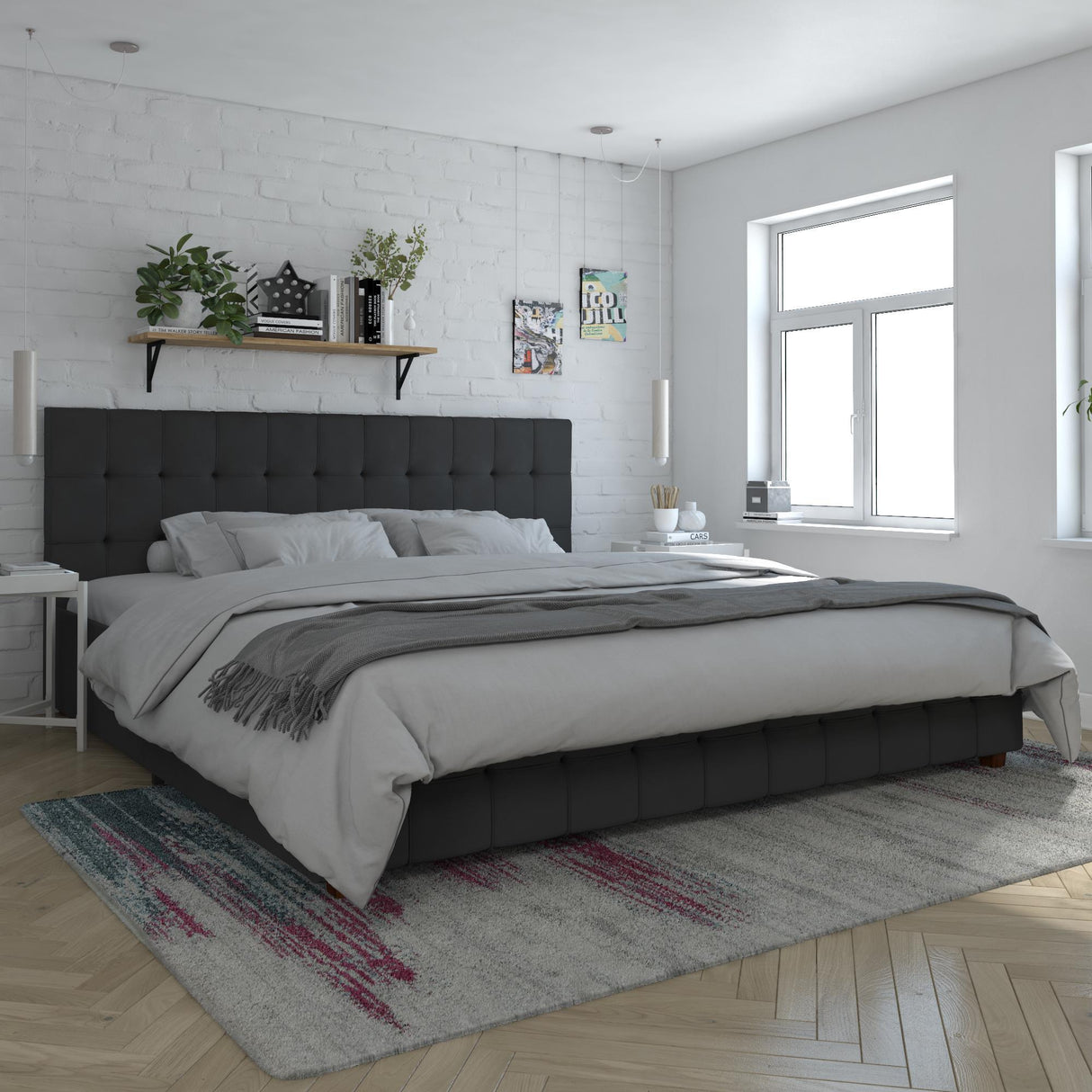 King Upholstered Bed With Storage - Black