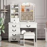 Fashion Vanity Desk With Mirror And Adjustable Lighting, 6 Drawers, 3 Color Light Modes - White