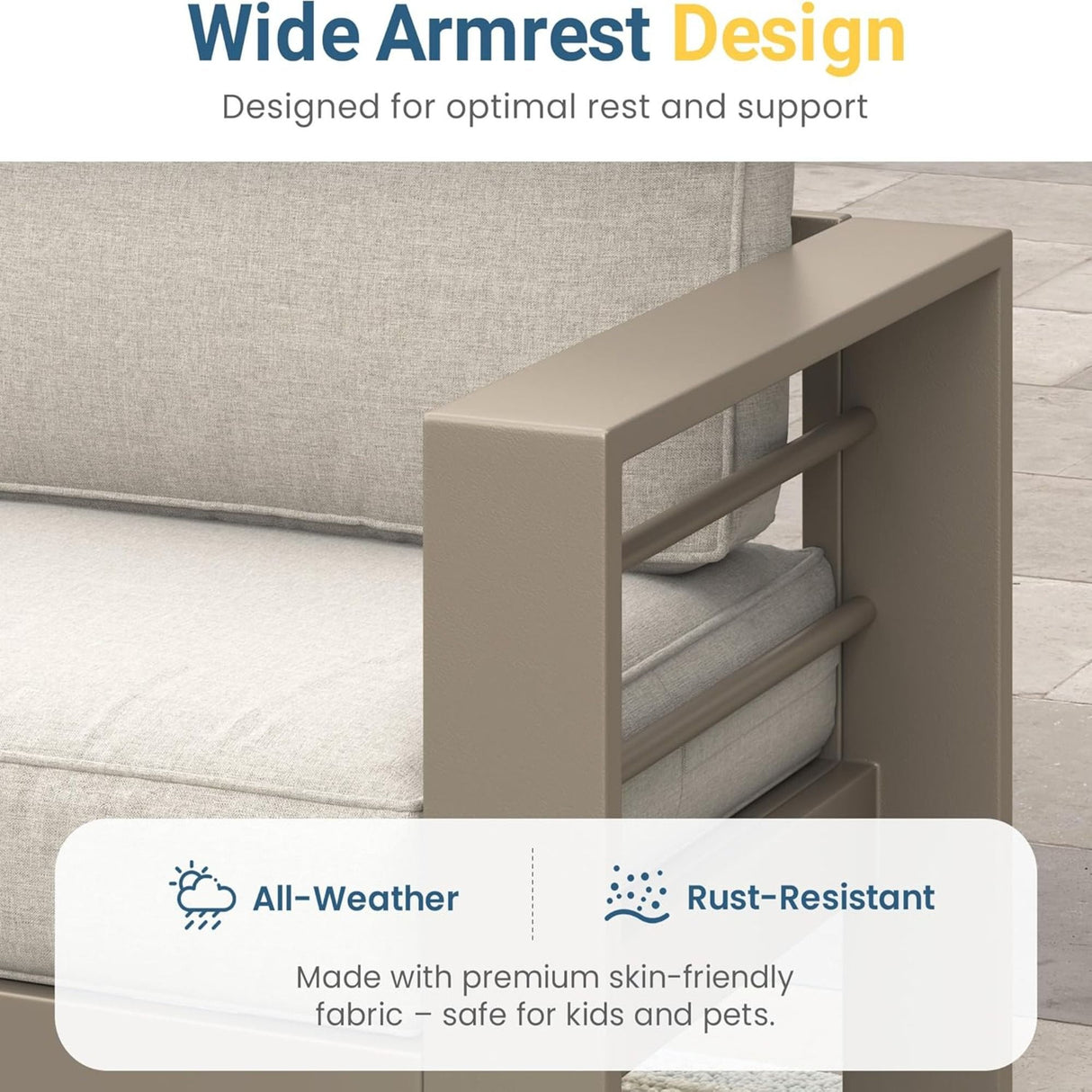 All-Weather Patio Sofa With Cushions, 3 Seat Outdoor Couch