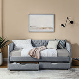 Daybed With Trundle And Storage Drawers, Flat Arms With Pocket