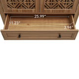 Tall Kitchen Pantry Cabinet With Hollow Carved Doors 2 Drawers And Adjustable Shelves Storage Display Cabinet For Kitchen Dining Room Or Living Room - Walnut