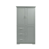 Tall And Wide Storage Cabinet With Doors For Bathroom Or Office, 3 Drawers - Gray