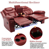 Home Theater Seating Manual Recliner Chair With Center Console And LED Light Strip For Living Room - Red