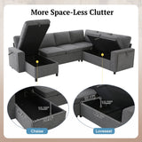 U - Shaped Convertible Sectional Sofa Bed With Storage, USB Charger & Cup Holders