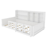 Platform Bed Frame With Guardrail, Storage Shelves & Bookshelf