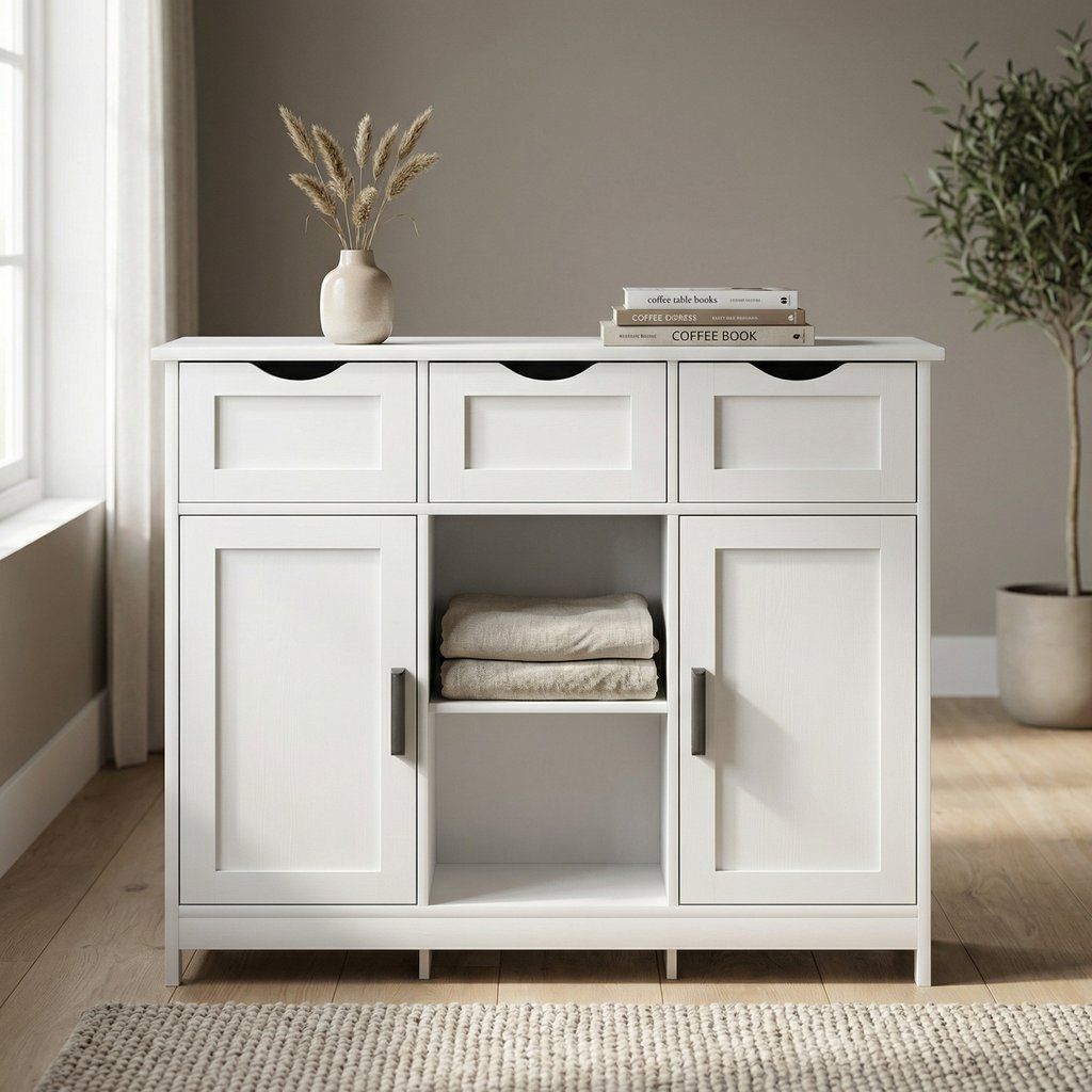 Storage Cabinet Wooden Floor Accent 31in x 12in with Drawers Shelves