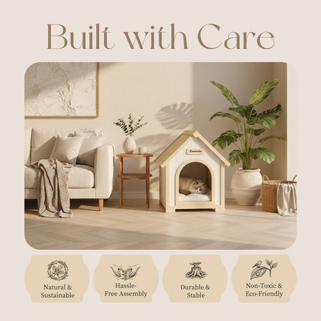 Indoor Dog House With Cushion Pet House For Small Dogs & Cats - Creamy White / Light Yellow