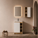 24" Bathroom Vanity With Sink & Wall Mounted Side Cabinet, Vanity Set With Thin Edge Sink, Interchangeable & Door Panels, Open & Hidden Storage - Black / Light Oak / White