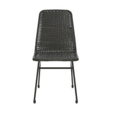 Aluminum And Rattan Chat Set, Outdoor Patio Set Includes Rattan Dining Chair Set Of 2 And C Shaped Side Table - Dark Brown