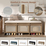 Entryway Shoe Bench With Drawers & Button Tufted Cushion
