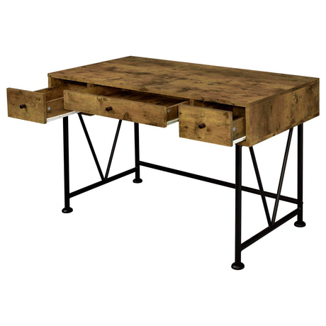 Avon - 2 Piece Computer Desk And Bookcase With 3 Drawers - Rustic Brown