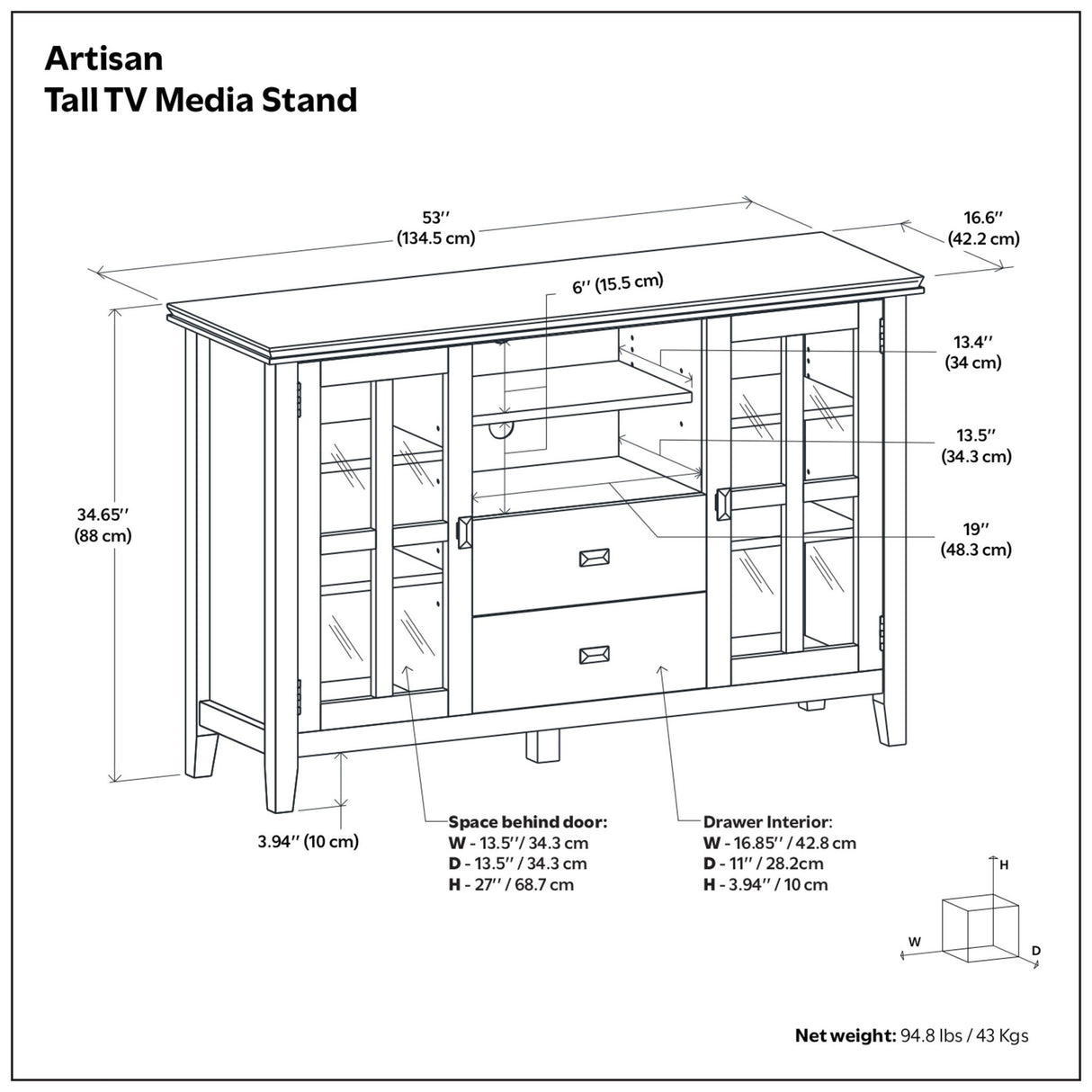 Artisan - Tall TV Media Stand - Rustic Natural Aged Brown