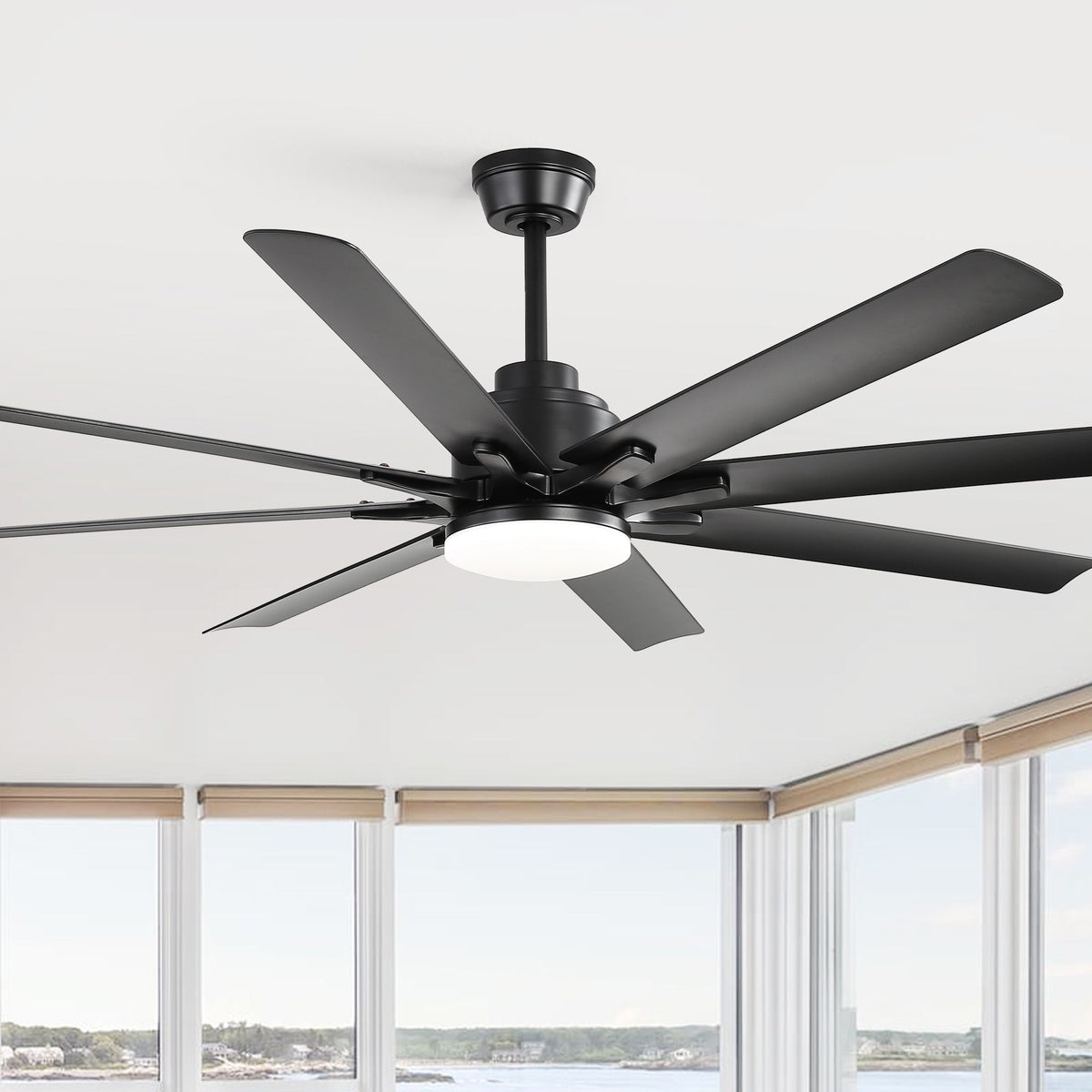 52" Smart Ceiling Fan With 8 Blades, Voice Remote Control, 6 Wind Speeds, LED Light - Black