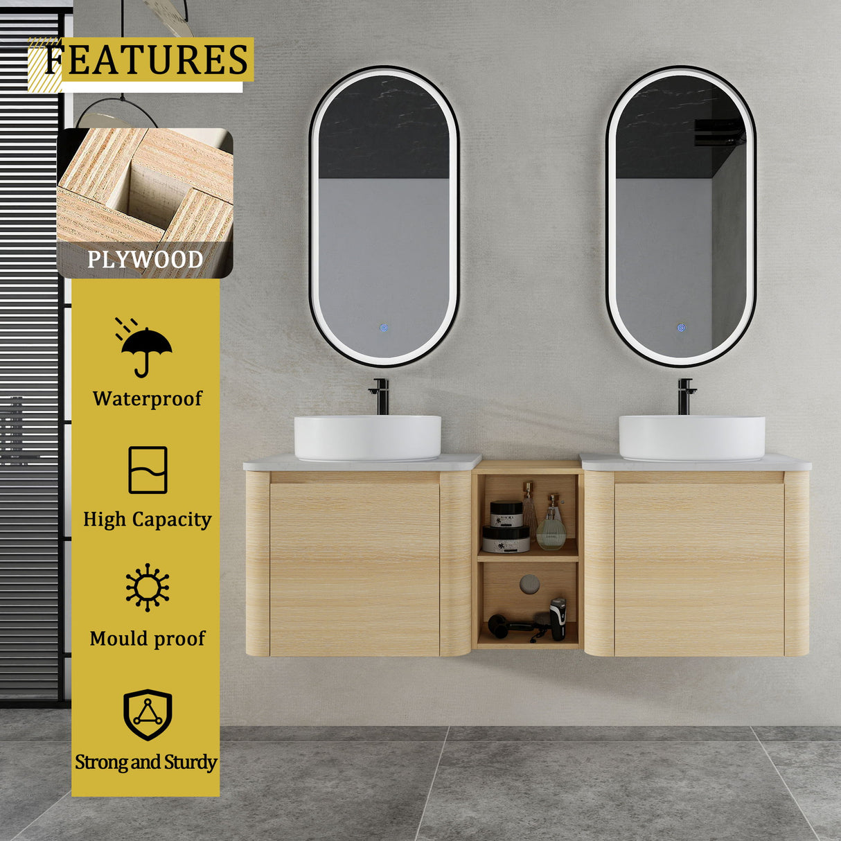 Mounted Bathroom Vanity With Art Sink, 1 Storage Shelf, Soft Close Door