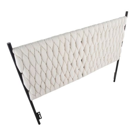 Braided Matisse - Queen Size Headboard - Black / Cream Sherpa