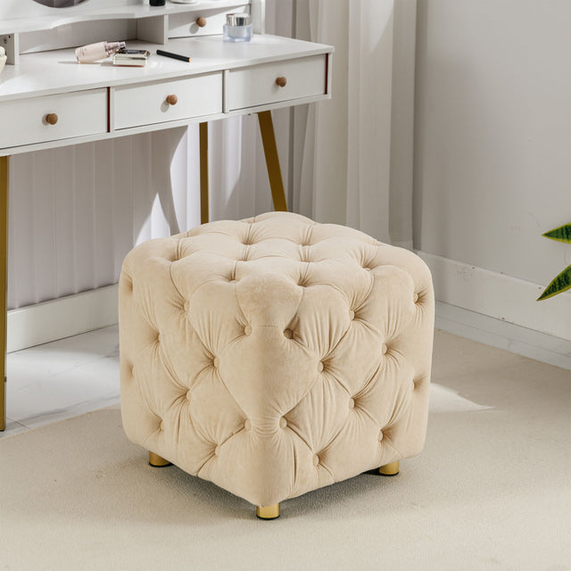 Modern Velvet Upholstered Ottoman, Exquisite Small End Table, Soft Foot Stool, Dressing Makeup Chair, Comfortable Seat For Living Room, Bedroom, Entrance - Upholstered Ottomans - Alpine Outlets