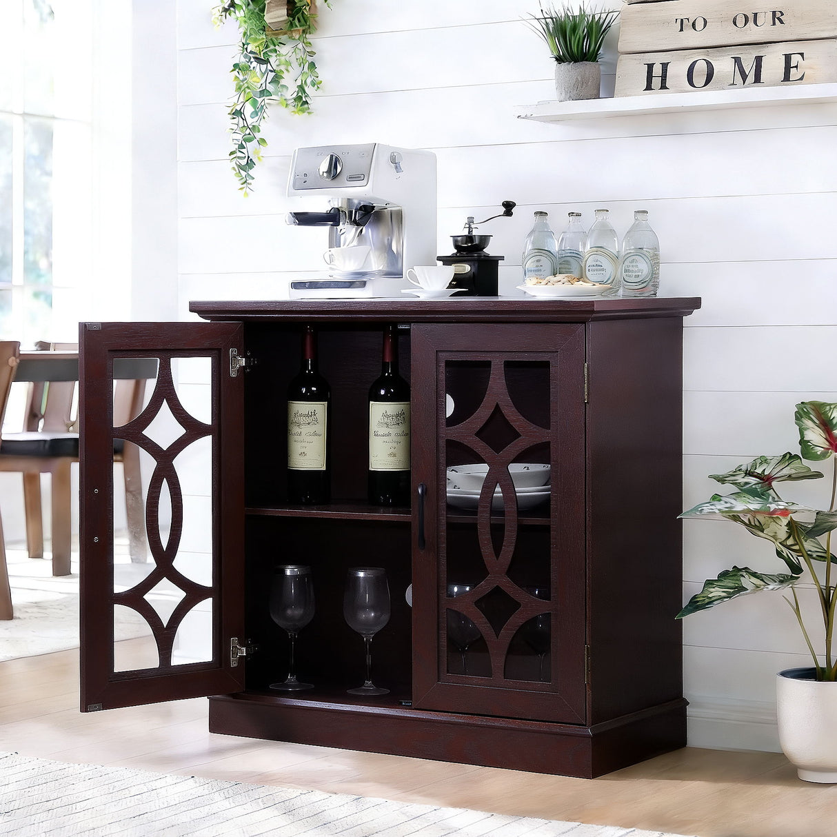 Modern Sideboard With Tempered Glass Doors - Ox Blood Red