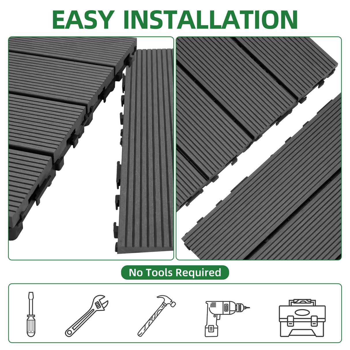 DIY Interlocking Deck Tiles Waterproof Outdoor And Indoor Flooring - Gray