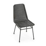 Aluminum And Rattan Chat Set, Outdoor Patio Set Includes Rattan Dining Chair Set Of 2 And C Shaped Side Table - Dark Brown