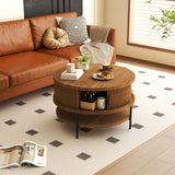 Flip-Top Round Coffee Table With Storage - Brown