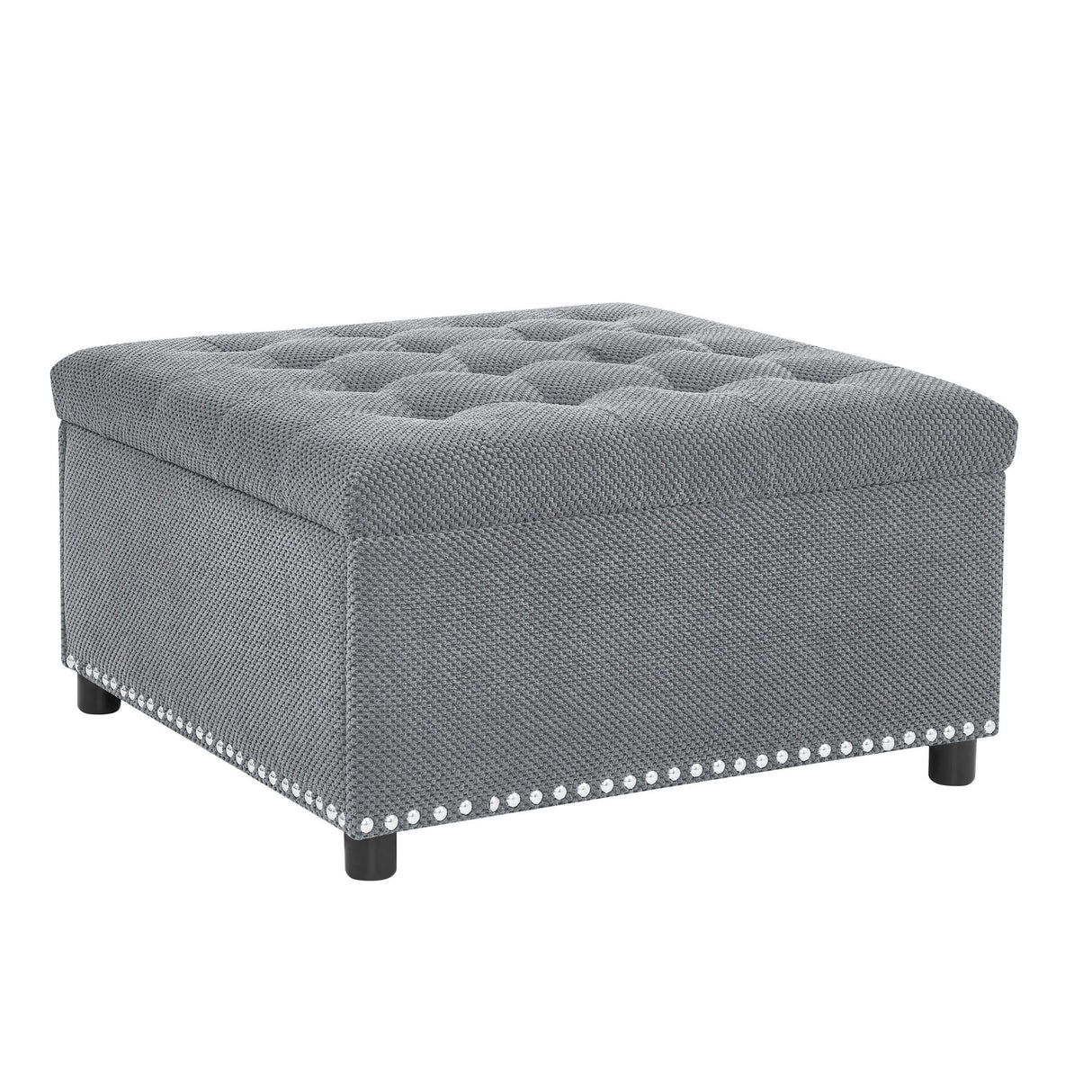 Square Tufted Storage Ottoman With Nailhead Trim
