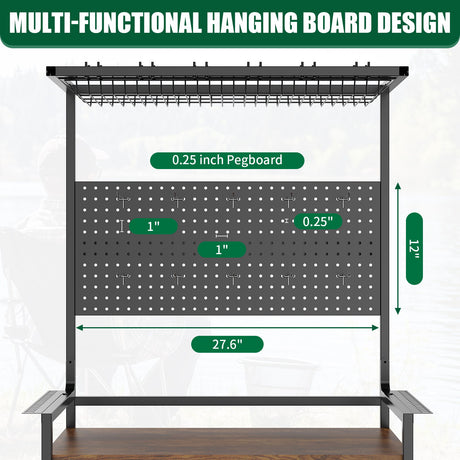 Fishing Rod Storage Rack With Pegboard, Rolling Tackle Organizer Cart - Black