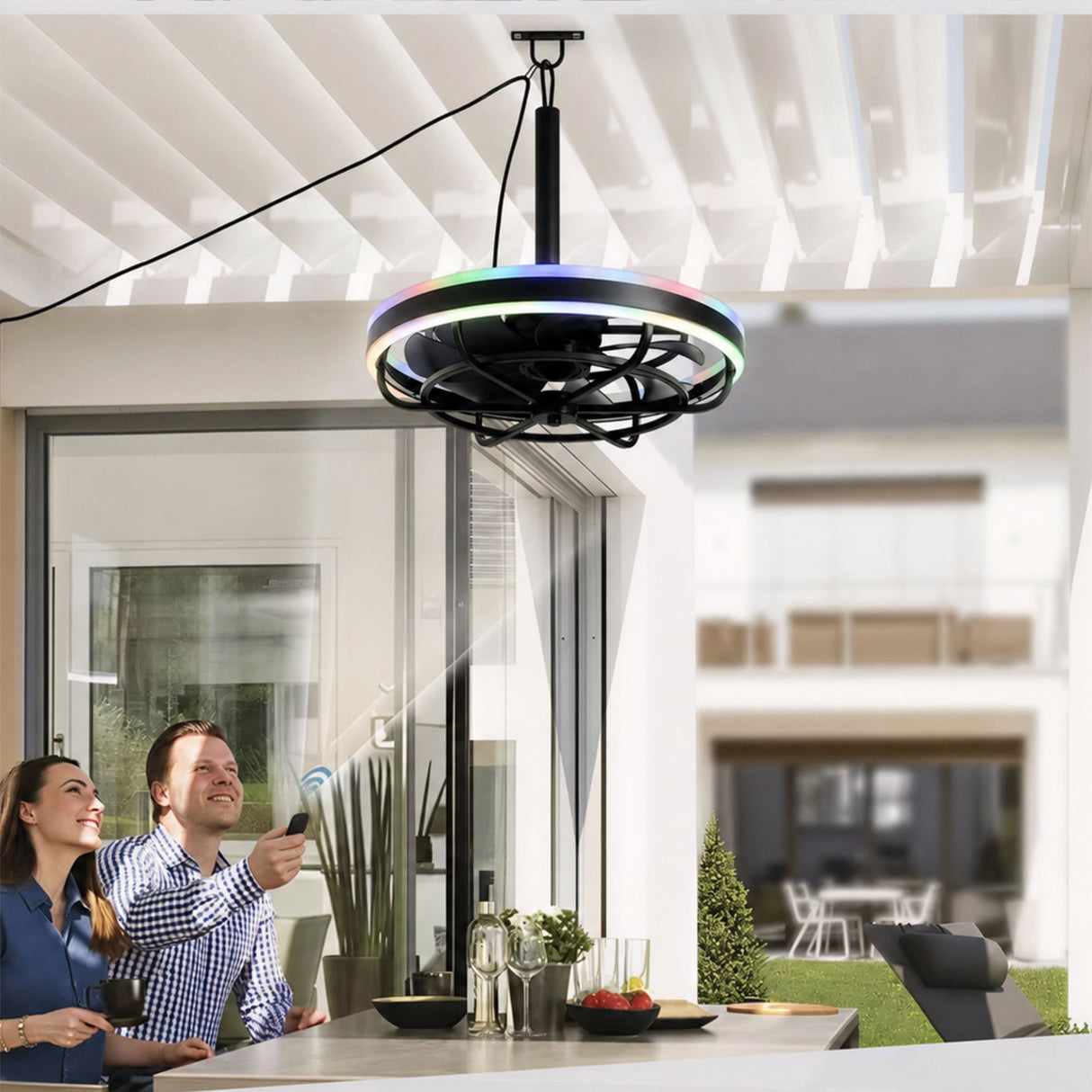 Ceiling Fan Light LED Light Source And Remote Control, 3000 - 6500K Dimmable LED Fan Light, 6 Speeds, For Living Room - Matte Black