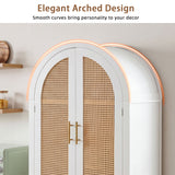 Tall Arched Cabinet With Rattan Doors & Adjustable Shelves