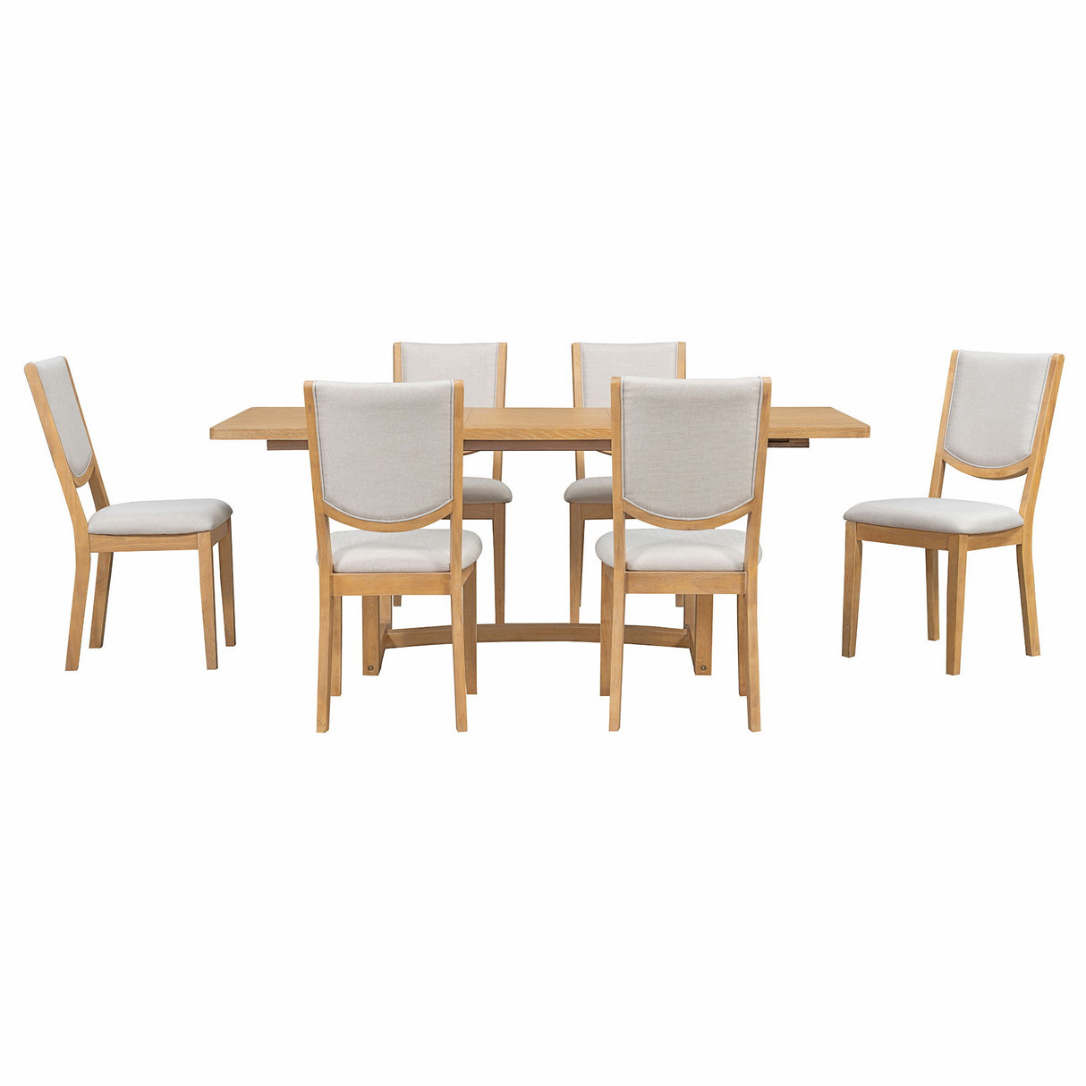 Rectangular Extendable Dining Table Set With 6 Upholstered Chairs