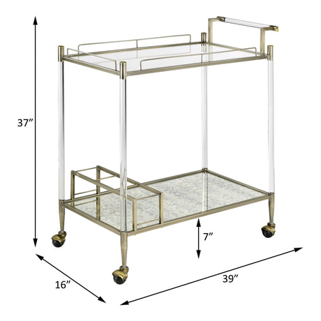 Cirro - Antique Mirror Wire Brass Serving Cart - Antique Brass / White - Bar Carts - Alpine Outlets