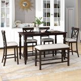 Counter Height Dining Set With Shelf, 4 Chairs And Bench